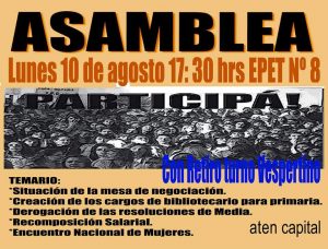 Lee más sobre el artículo Lunes 10 de Agosto, ASAMBLEA