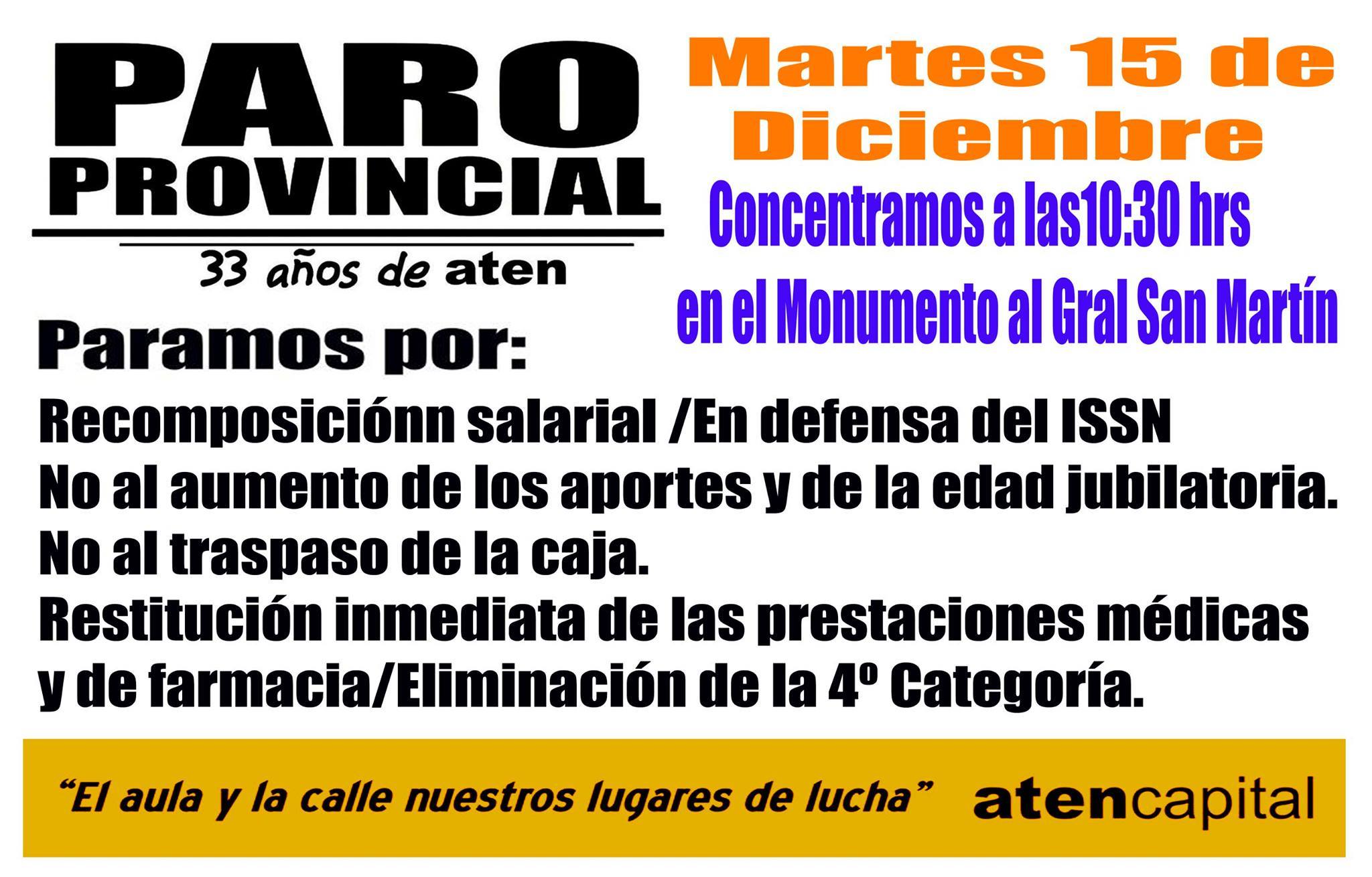 En este momento estás viendo 15 de Diciembre: PARO PROVINCIAL