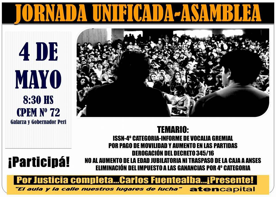 En este momento estás viendo 4 de mayo: jornada unificada y asamblea