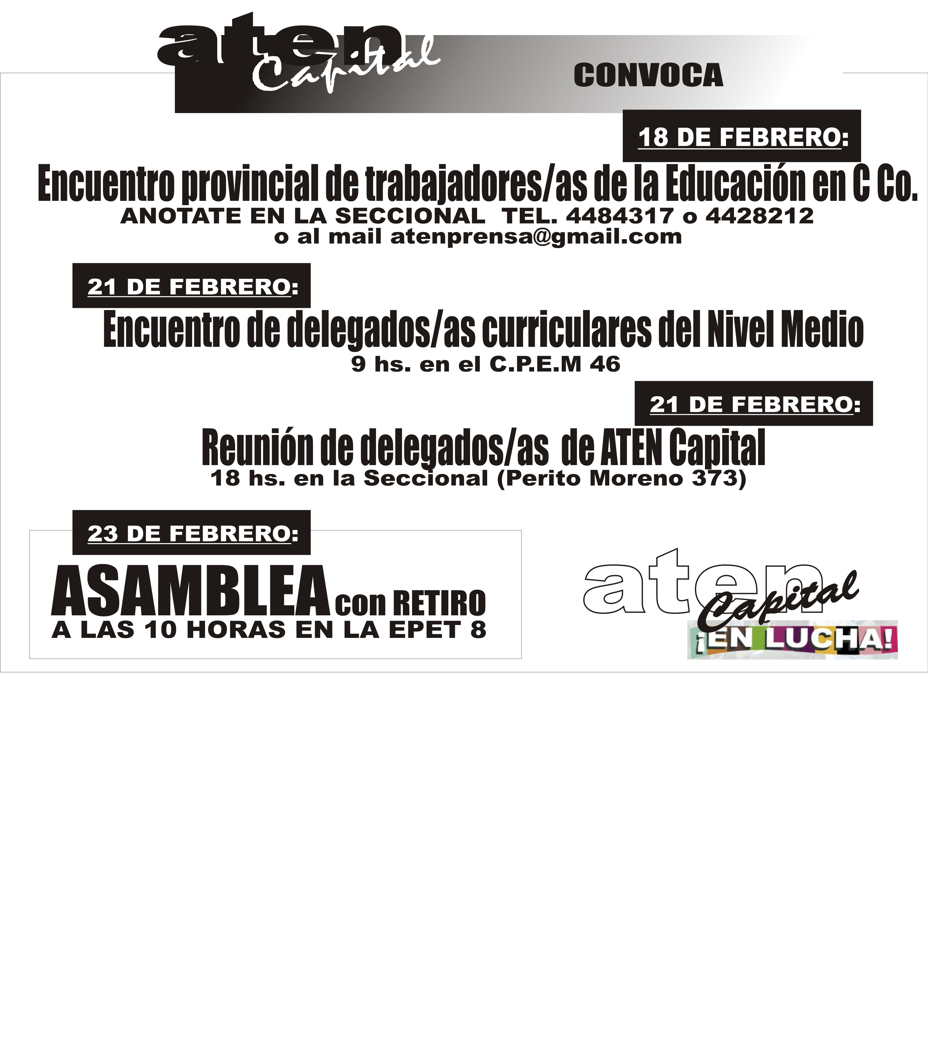 En este momento estás viendo ACTIVIDADES PARA EL MES DE FEBRERO/2017