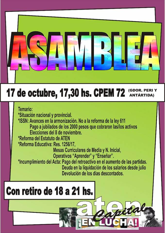 En este momento estás viendo Asamblea Aten Capital – Martes 17 de Octubre, CPEM 72