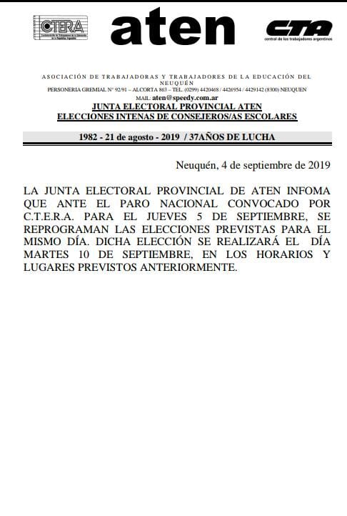 En este momento estás viendo Martes 10 de septiembre, elecciones internas en aten