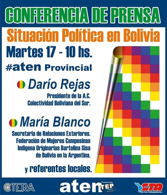 Lee más sobre el artículo SOLIDARIDAD CON EL HERMANO PUEBLO BOLIVIANO