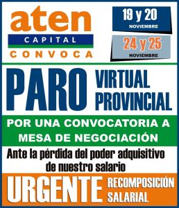 Lee más sobre el artículo PARO VIRTUAL PROVINCIAL Urgente convocatoria a mesa de negociación