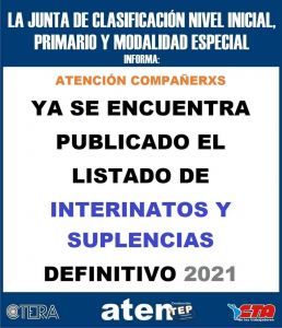 Lee más sobre el artículo LISTADO INTERINATOS Y SUPLENCIAS 2021 – Nivel primario, inicial y modalidad especial