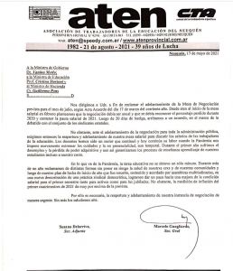 Lee más sobre el artículo Nota presentada el día de hoy con pedido de mesa de Negociación al Gobierno Provincial