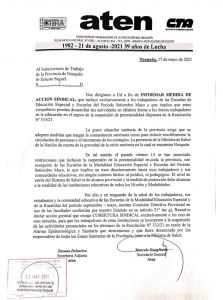 Lee más sobre el artículo Cobertura GREMIAL para escuelas especiales y rurales septiembre/mayo.  Nota RECIBIDA en la Subsecretaría de trabajo